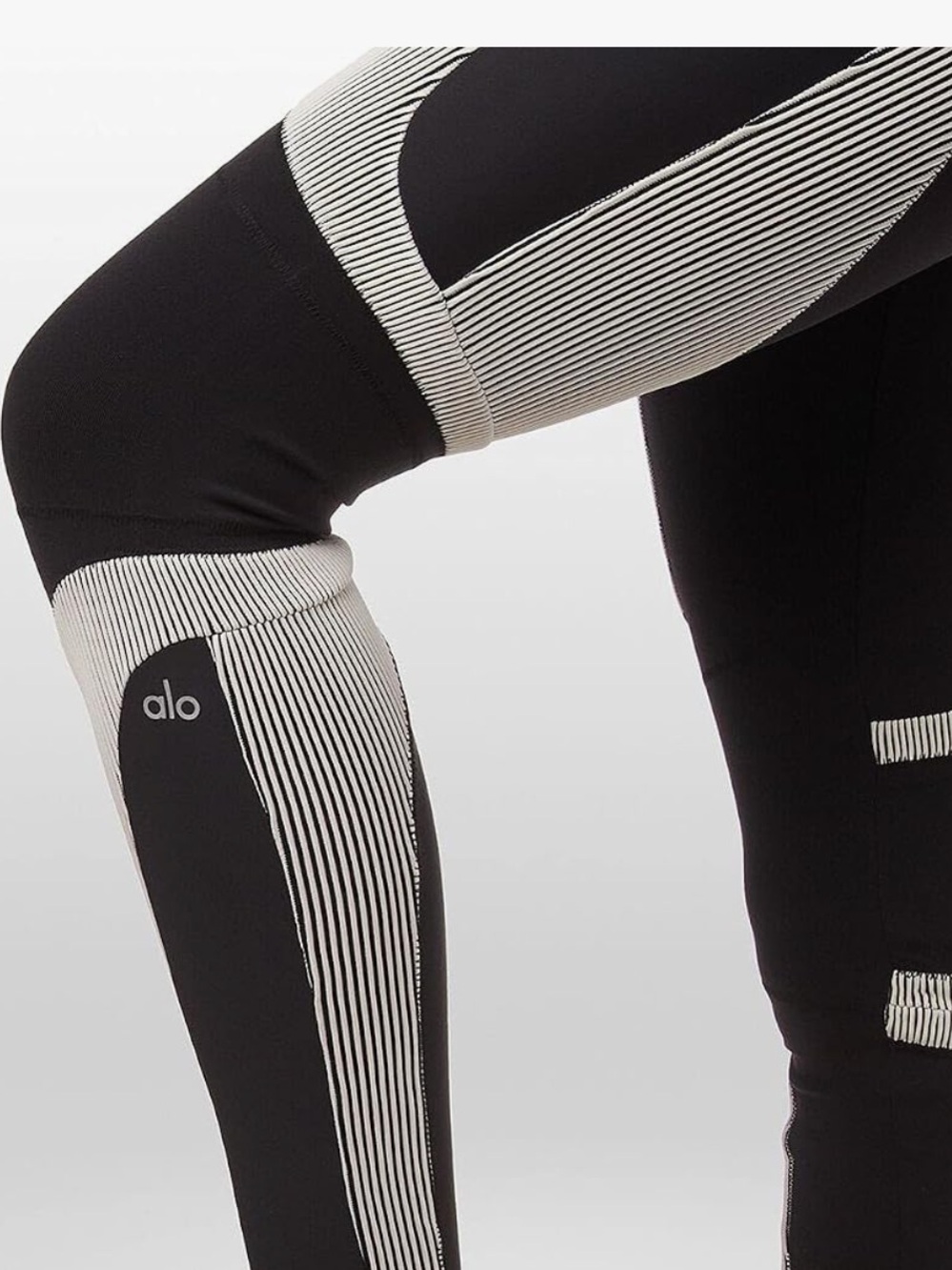 ALO Yoga Black Leggings with White Contrast Panels - Picture 3 of 10